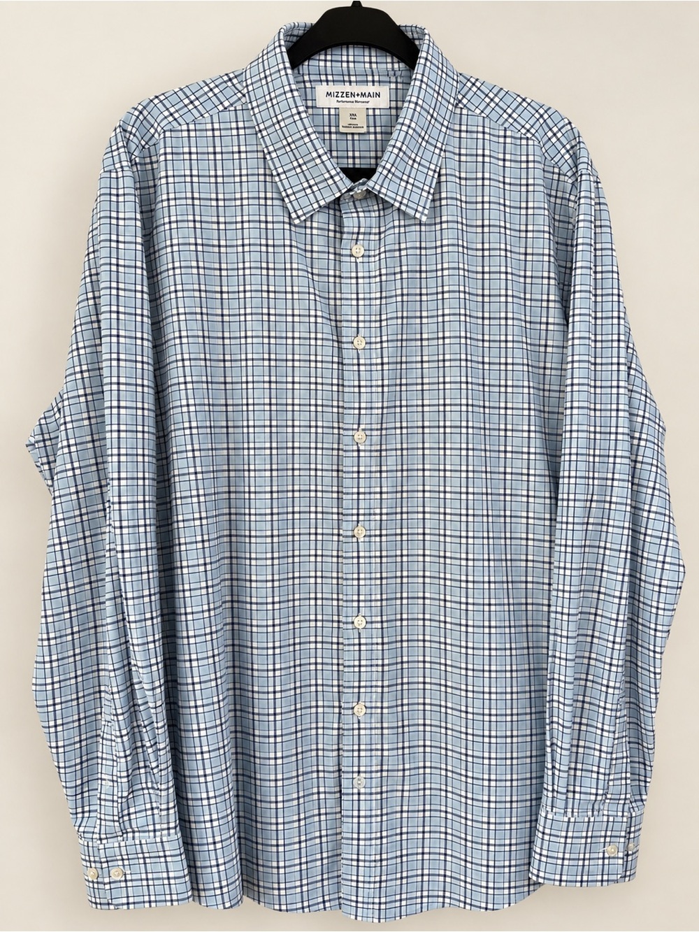 Mizzen+Main Men’s XXL Trim Fit Blue Plaid Performance Button Down Shirt